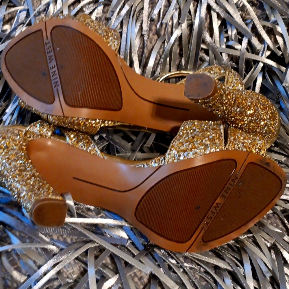 NINE WEST heels gold glitter - 7.5 7 1/2